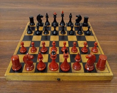 Vintage 1960 year Wooden Chess Set Soviet USSR (#295)