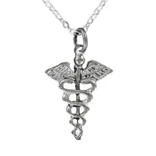 CADUCEUS NECKLACE on Chain or Charm Only Pewter  Medical Doctor Nurse RN LPN LVN
