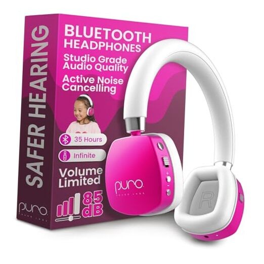 Noise Cancelling Headphones for Kids - 85 dB Volume Limit, Built in Mic, Pink-image