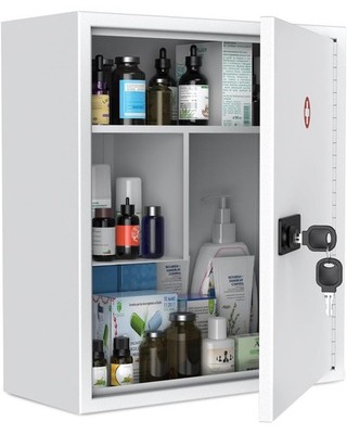 Uniclife Medizinschrank zur Wandmontage mit Zahlen- & Schlüsselschloss 1-teilig, weiß 