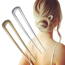 2 Pack Large French Hair Pins Metal U-Shaped Hair Sticks Gold and Silver