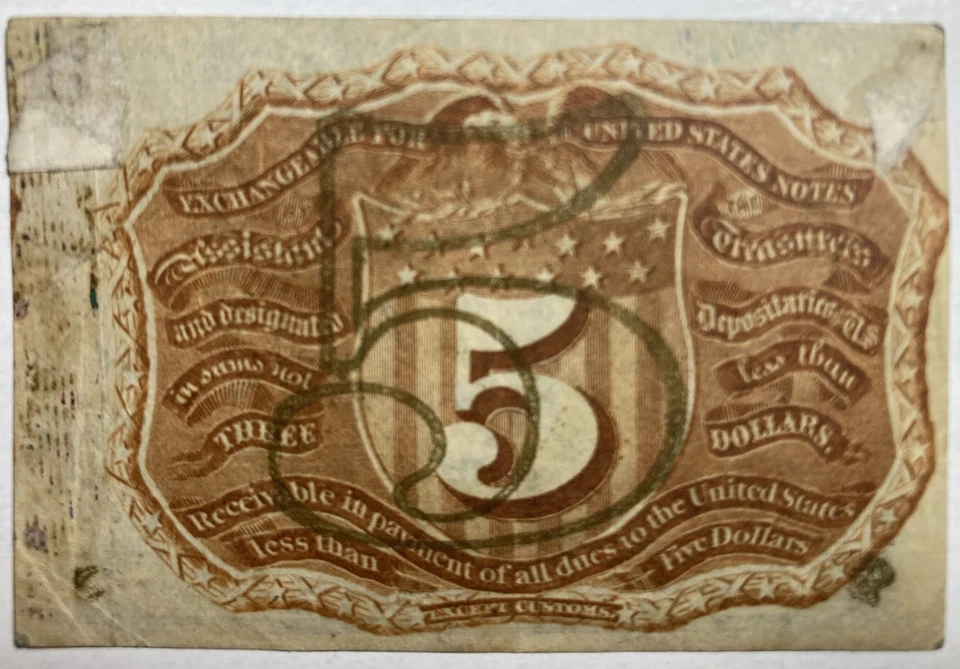 US .5 Cent Fractional Currency-Civil War era-1863-2nd issue-FR 1233-VG+ - Image 2 of 2
