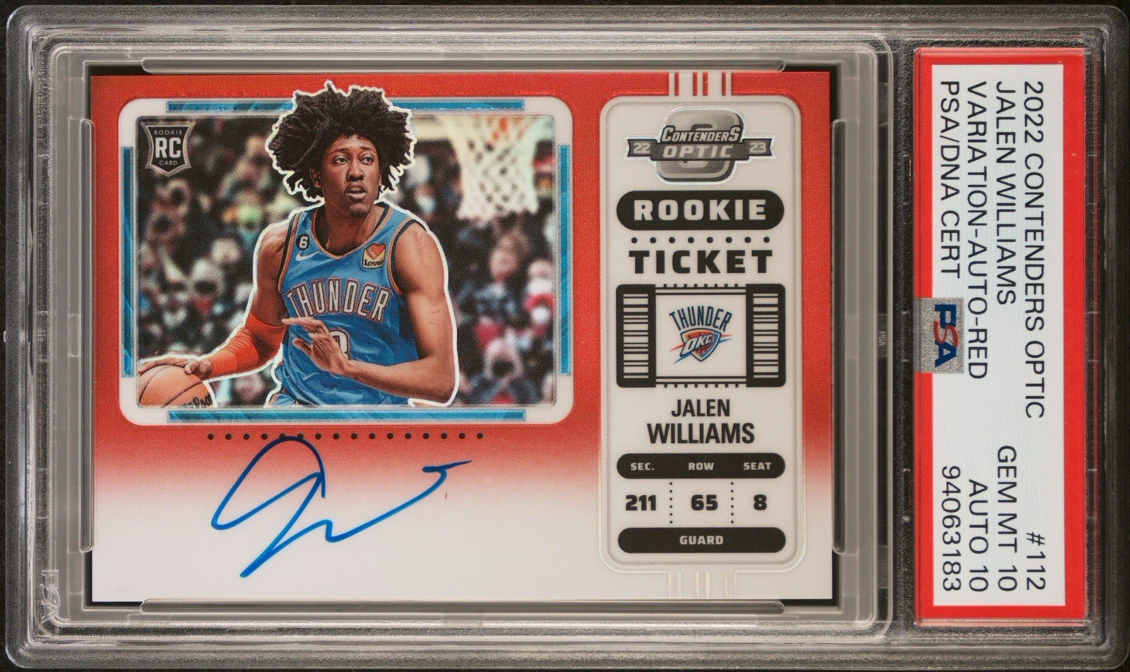 2022 Contenders Optic Jalen Williams Var Red Auto /99 Thunder PSA 10 / AUTO 10