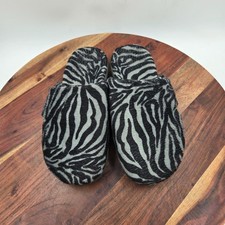 Vionic Gemma Slipper Shoes Women's 8 Black Gray Zebra Fleece Mule Clog Orthotic