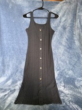 SHEIN dark gray Knit Midi Tank Dress M Sleeveless Square Neck Button Front