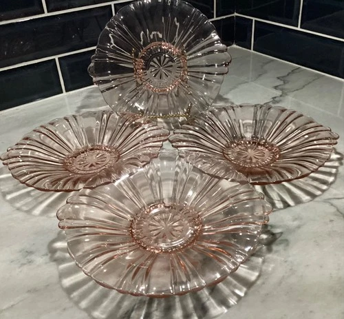 Anchor Hocking Pink Depression Glass (Old Cafe) Footed Dish 1930's Vintage (4)
