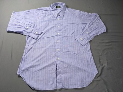 Tom James Shirt Mens XL Blue Vertical Stripes Long Slv Button Up Pocket Made USA