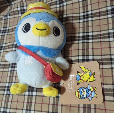 Pokemon Center Pokemon Leisurely Life Piplup Plüsch mit Button Tasche Neu 2020