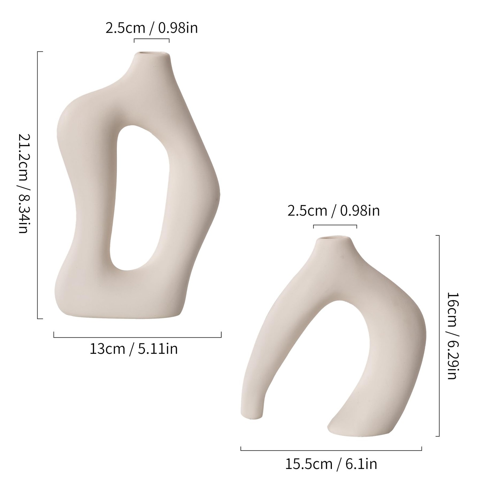 Ceramic Vase Set of 2, White Decorative Aesthetic Flower Vase for Home Décor ...