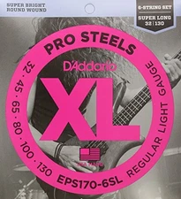 D'Addario 6-String ProSteels Bass Guitar Strings Light, 30-130, Super Long Scale