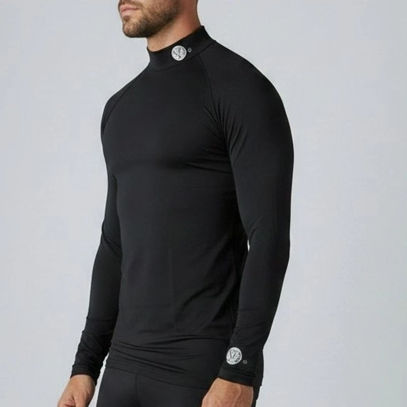 SParms Black Sun Protection High Neck Long Sleeve Logo Shirt Men's Size XL NIP
