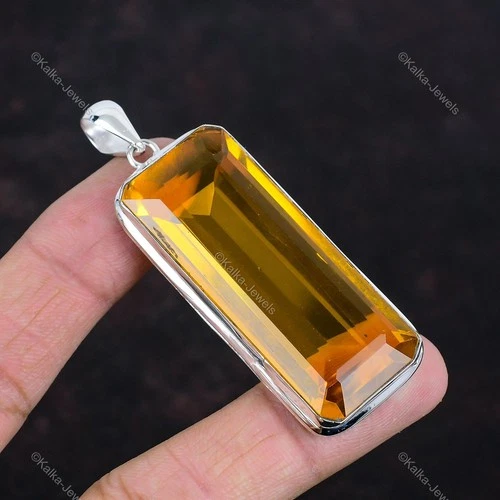 Faceted Citrine Gemstone Pendant 925 Sterling Silver Handmade Brand New Pendant