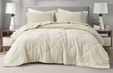 Skye 3-Piece 100 Cotton Muslin Thin Comforter Set Queen, Natural Color Rever...