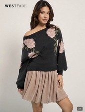 SHEIN Sweater Floral Gray Flower Sweater Size Small New