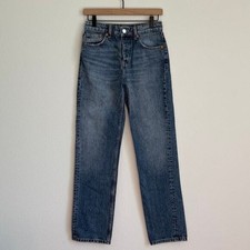 Zara Straight Slim Leg Denim Blue Jeans Medium Wash Button Fly High Rise Size 2