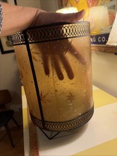 Vintage Hollywood Regency Bronze Tone Filigree Trash Basket Can Pressed Leaves