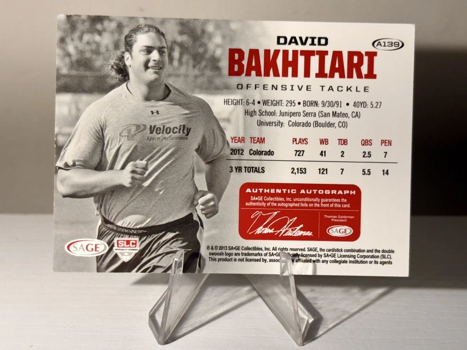 Sage Hit 2013 David Bakhtiari novato Auto Packers autógrafo radiocontrol raro firmante Foto 2 de 2