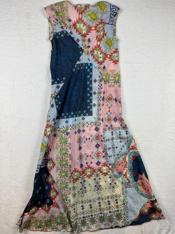 Vestido Johnny Was Maxi A Line Sin Mangas Cachemira Azteca XS 55” LARGO Sin Forro Foto 4 de 4