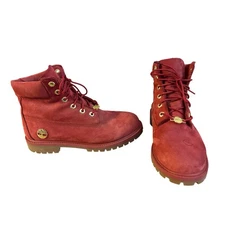 6" Timberland Boots Nunbuck dark Red & Gold Men/Teen Size 6 A42RR 