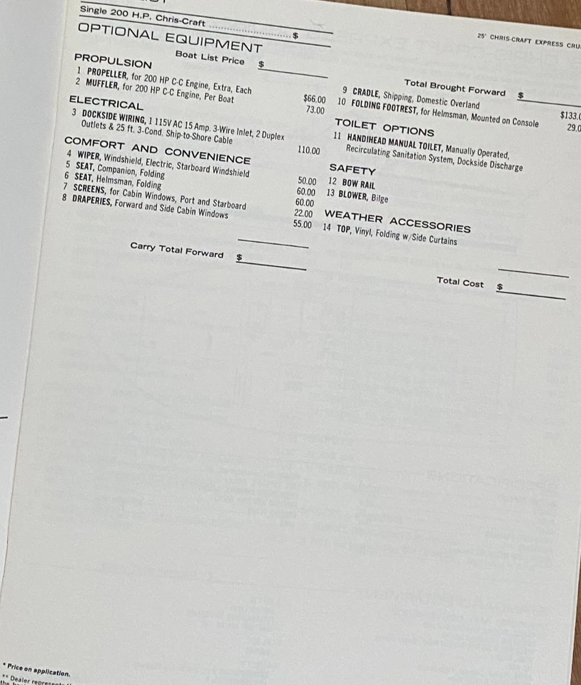 1973 Chris Craft Boats Specifications and Price Schedule Brochure - Image 3 of 4
