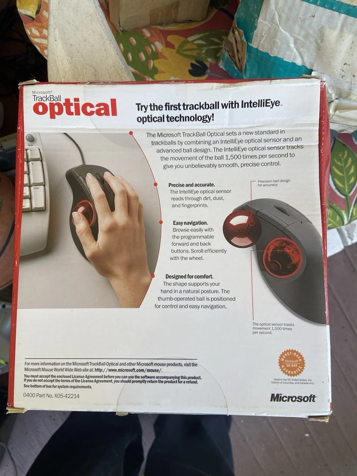 Vintage Microsoft IntelliEye Optical TrackBall Mouse (X05-42214 2000) New! - Image 2 of 4