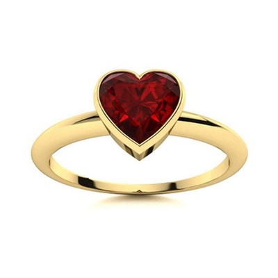 Heart Garnet Gemstone Solitaire Promise January Ring Sterling Silver
