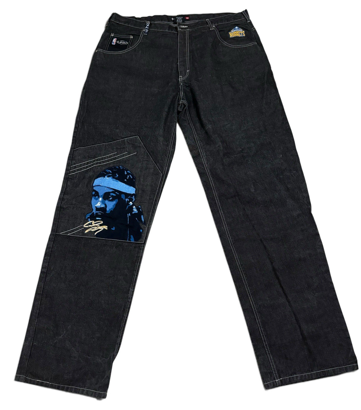 UNK Denim Baggy Jeans NBA Carmelo Anthony Denver Nuggets Size 42 VTG Y2K (DESC)
