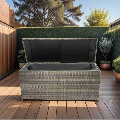 #ad BED BATH amp; BEYOND GREY WICKER OUTDOOR CUSHION STORAGE BOX 113 GALLON SILVER $174.44