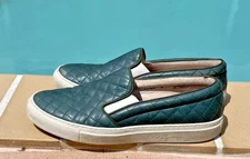 Del Toro Green Quilted Leather Slip On Sneakers Sz 8 Made In Italy