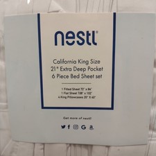 KING SIZE SHEETS NESTL 21" EXTRA DEEP POCKET 6 PIECE BED SHEET SET WHITE 