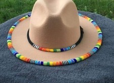 Beige African Fedora Hats/ Masai Hats/ Beaded Hats/ Fedora/ Summer Ha