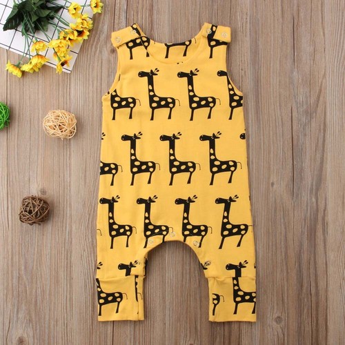 Newborn Kids Baby Girls Giraffe Print Outfits Sleeveless Jumpsuit Romper Clothes - Bild 9 von 18
