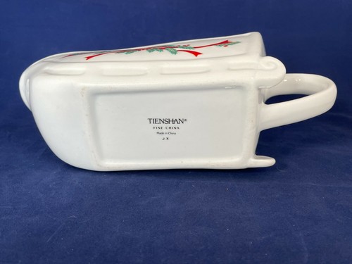 Plato de caramelo vintage Tienshan Deck the Halls trineo salsa barco Poinsettia - Imagen 5 de 6