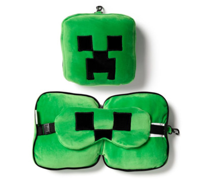 Puckator Relaxeazzz Minecraft Creeper Plüsch Reisekissen mit Augenmaske Kissen