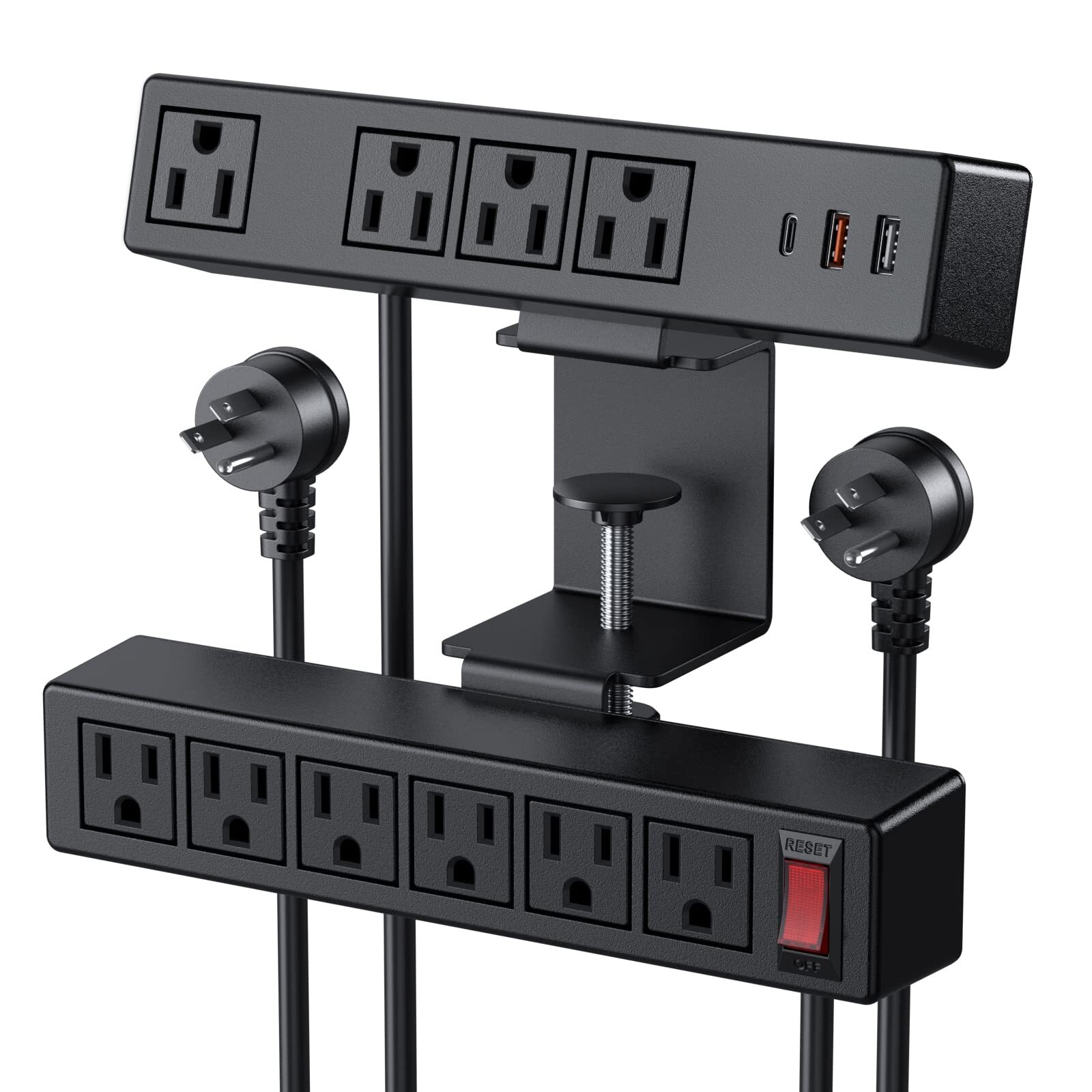 Dual Layer Desk Clamp Power Strip 20W Under Desk Mount Charging Station with ...