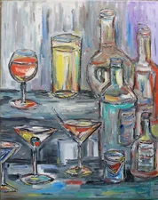 PARTY DRINKS 16x20 still life oil painting art canvas original signed CROWELL 