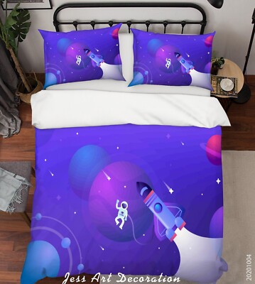 3D Rocket Space Illustration Quilt Cover Set Bedding Sets Pillowcases Queen 69