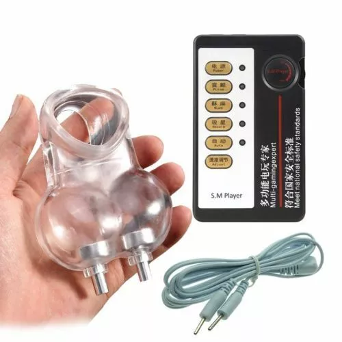 E-stim Shock Ball Stretcher Chastity Cage Enhancer Delay Device for Men Trainer - Picture 17 of 19