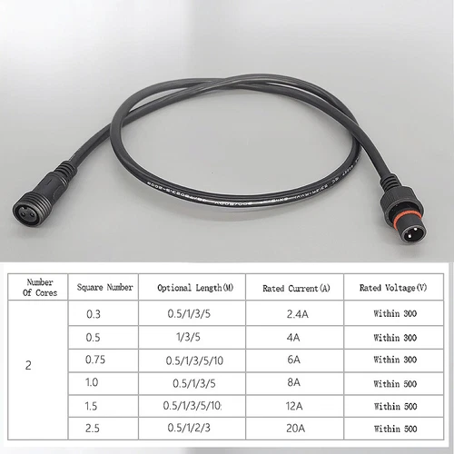 2 Pin IP67 Wasserdicht Strom Verlängerungskabel Stecker Buchse Lang 0,5M-10M - Picture 2 of 11