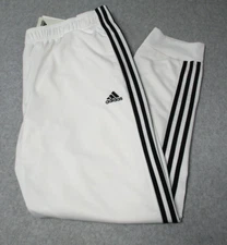 Adidas Track Pants White Black 3 Stripes Warm Up Tapered Mens Large Joggers