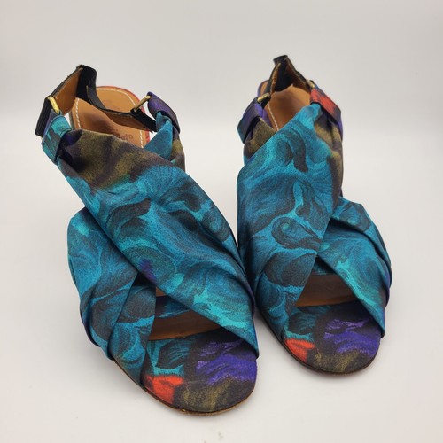 LANVIN Heels sandals Paris Ete 2010 Slingback Rare blue Fabric Sz 6.5-7 37.5 - Picture 3 of 12