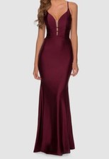 318 La Femme Women Red Triple Twist Detail Satin Jersey Trumpet Gown Dress Sz 6