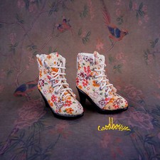 1/4 1/3 BJD Doll Shoes Floral High Heeled Boots Pointed Toe Lace-up 4 Colors