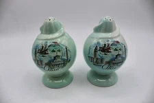 Vintage Taylor Smith LuRay Ceramic Pastel Turquoise Ohio State Shaker Set / USA