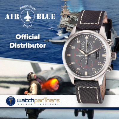Air Blue DELTA CHRONO SS watch 44mm S/Steel case 10ATM Sapphire Glass Grey dial
