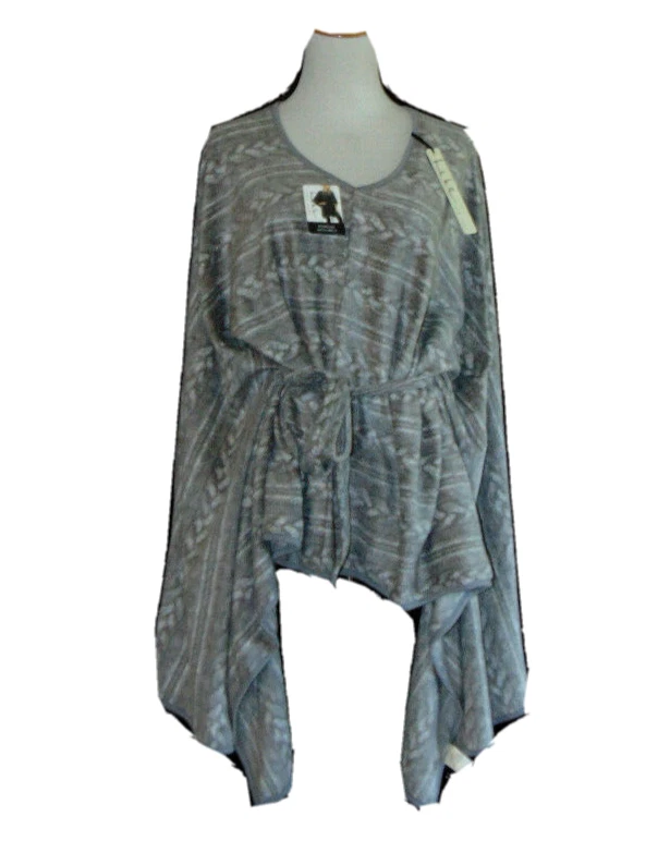 Nicole Miller женщин серый подпоясанный полиэстер пончо, плащ Куртка Пальто флис ~ L-2 X - Изображение 4 из 4