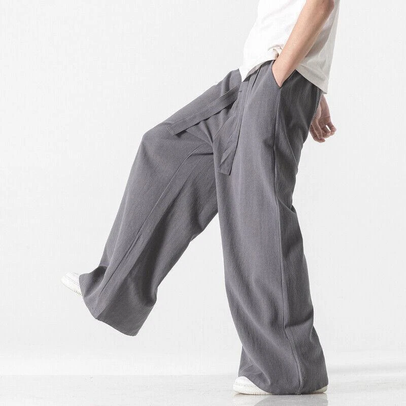 Men's Wide Leg Pants Loose Casual Linen Long Trousers Chinese Kung Fu Pants - Image 4 of 4