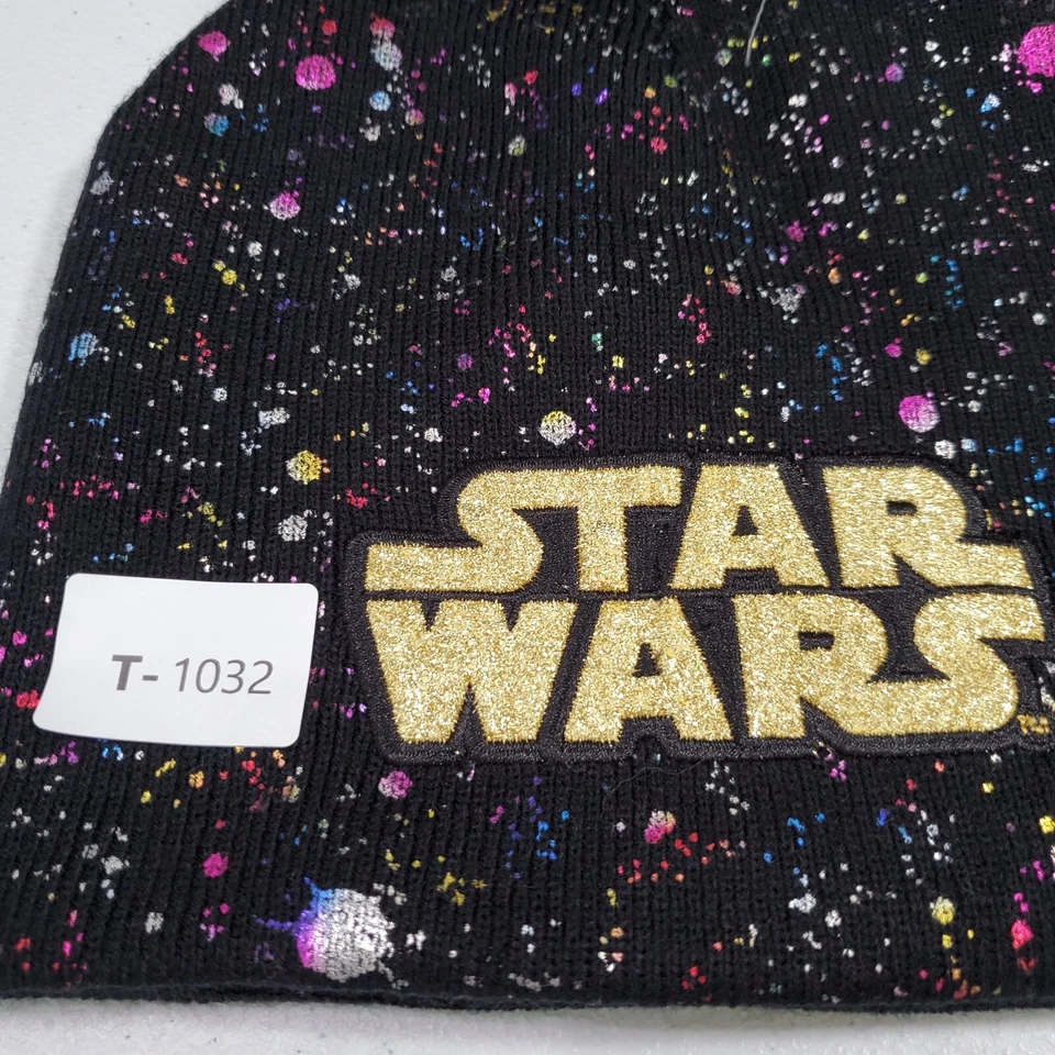 Star Wars Niñas Sombrero OS Negro Tejido Gorro Galaxy Pom Pom Metálico Disney Foto 2 de 4