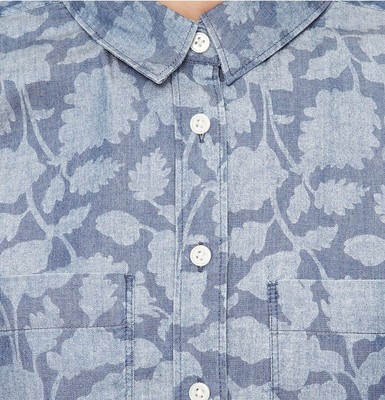 Ann Taylor LOFT SHADOW FLORAL SOFTENED SHIRT XS NWT #358567 Spring Chambray