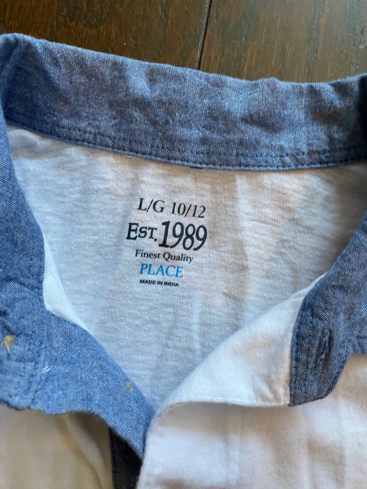 Polo Place Niños L 10 12 Manga Corta Rayas Denim Rojo Azul Foto 3 de 4